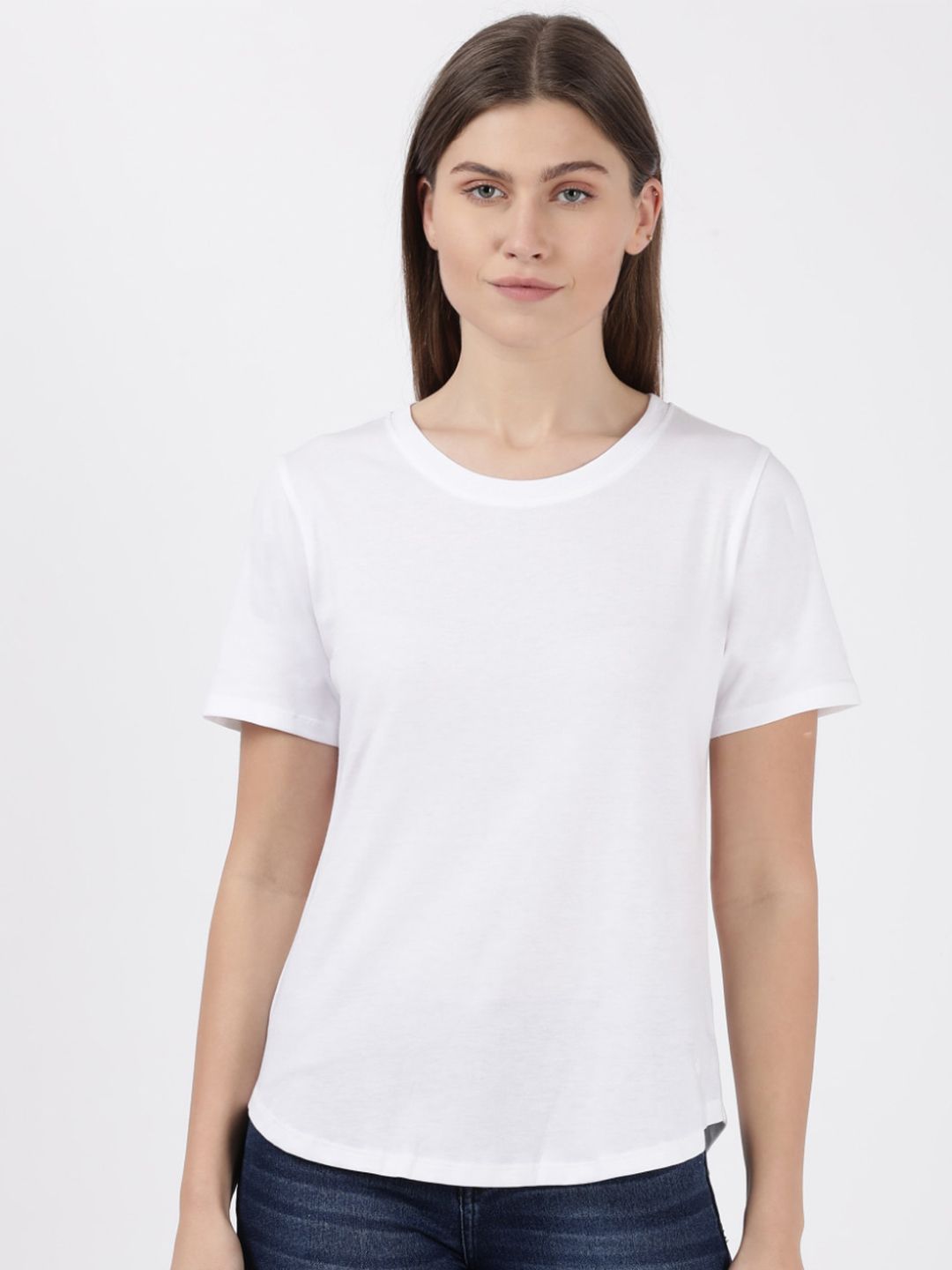 Jockey Women White Solid Round Neck Cotton Lounge T-shirt Price in India