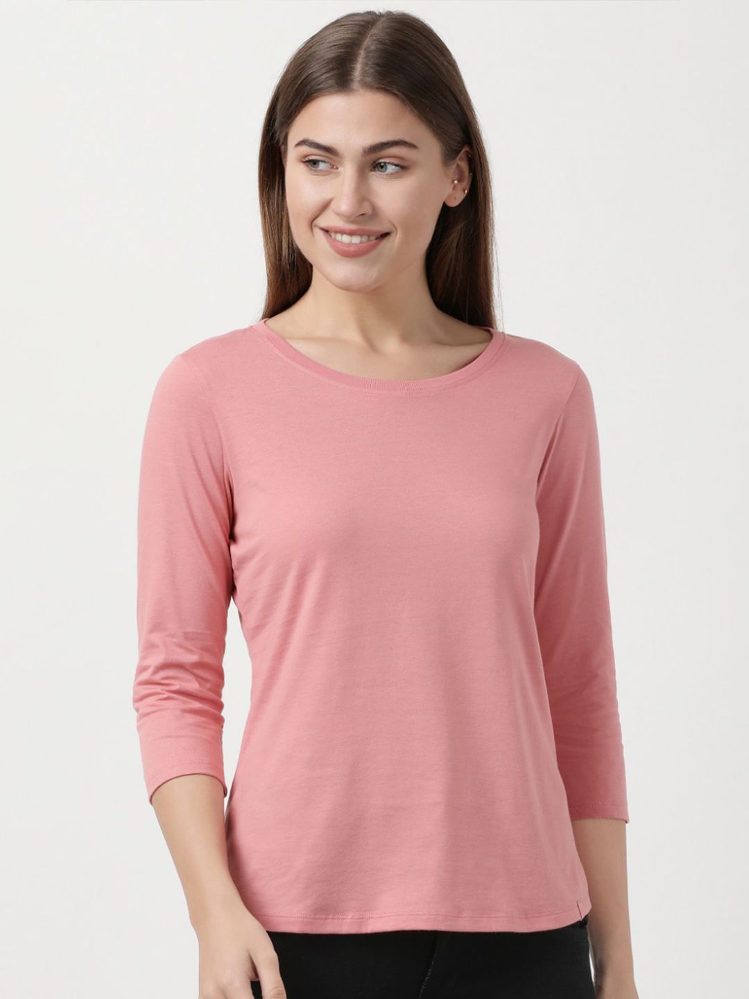 Jockey Women Pink Solid Round Neck Cotton Lounge T-shirt Price in India