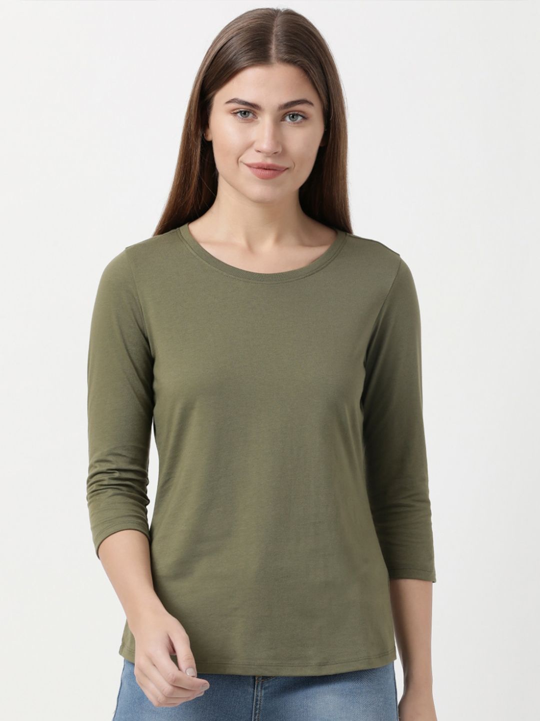 Jockey Women Olive Green Solid Lounge T-shirt Price in India