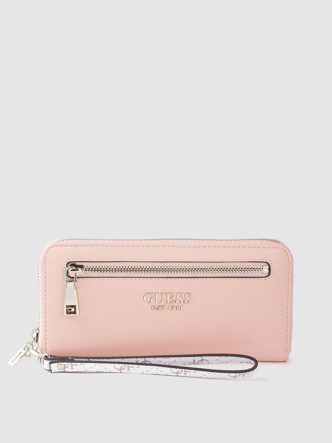 GUESS Women Pink & Gold-Toned PU Zip Around Wallet Price in India