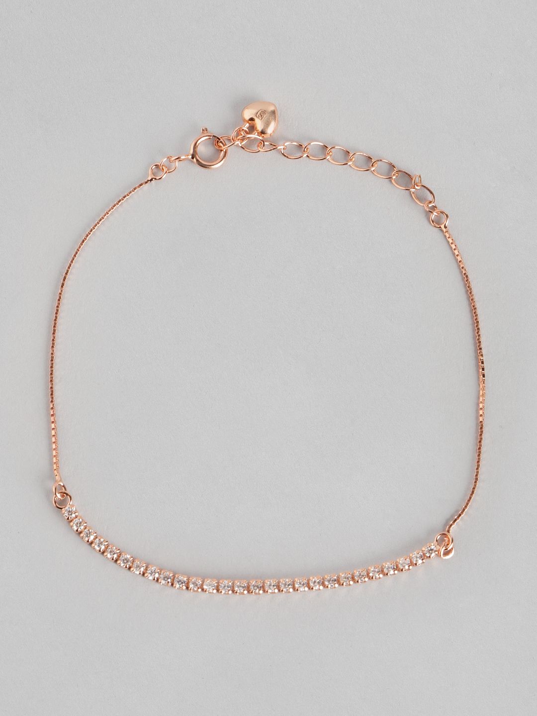 Zavya Women 925 Sterling Silver Rose Gold-Plated & Transparent Charm Bracelet Price in India