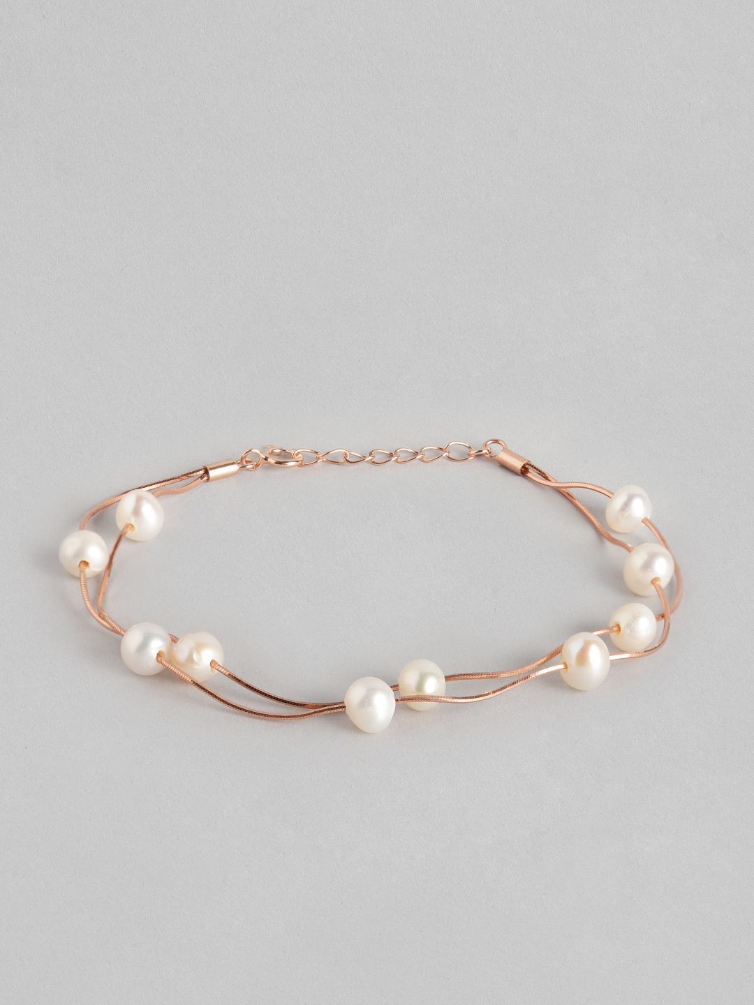 Zavya Women 925 Sterling Silver Rose Gold-Plated & White Pearls Charm Bracelet Price in India