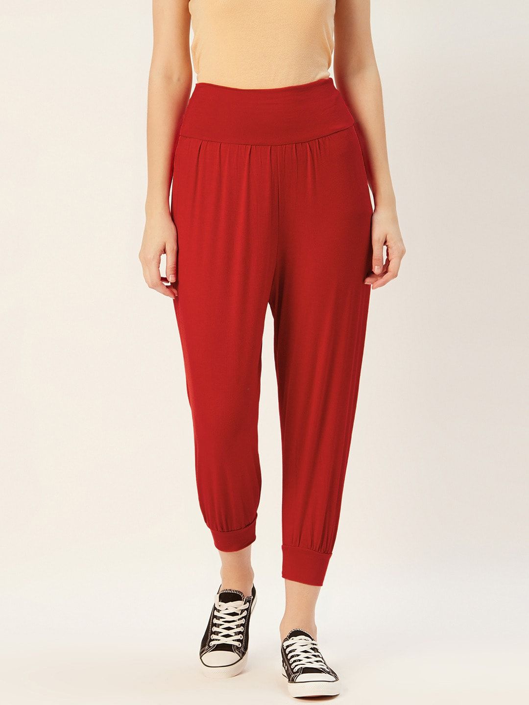 Sera Women Red Solid Cropped Cotton Winter Joggers Price in India