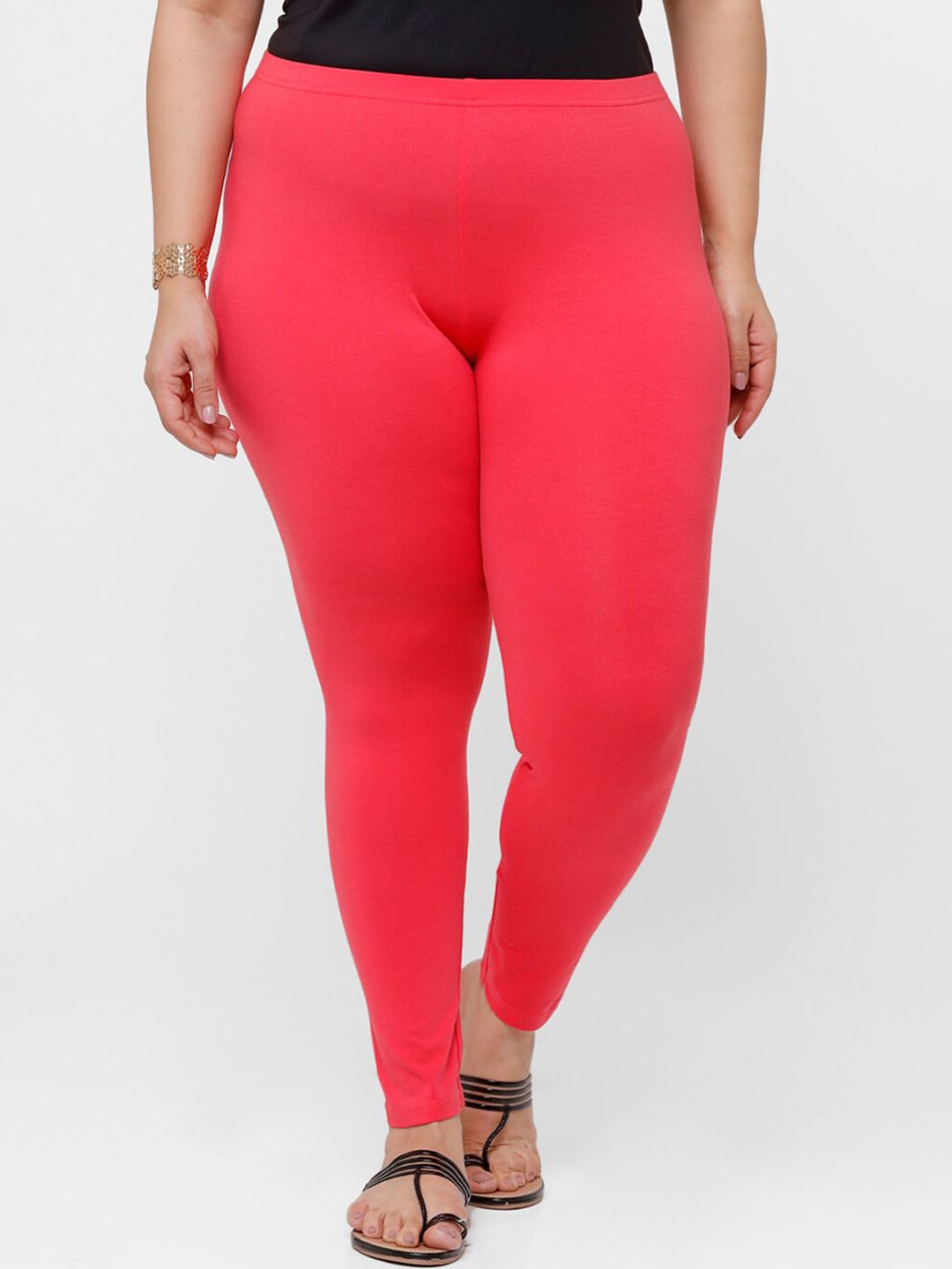 De Moza Women Coral Pink Solid Churidar-Length Leggings Price in India