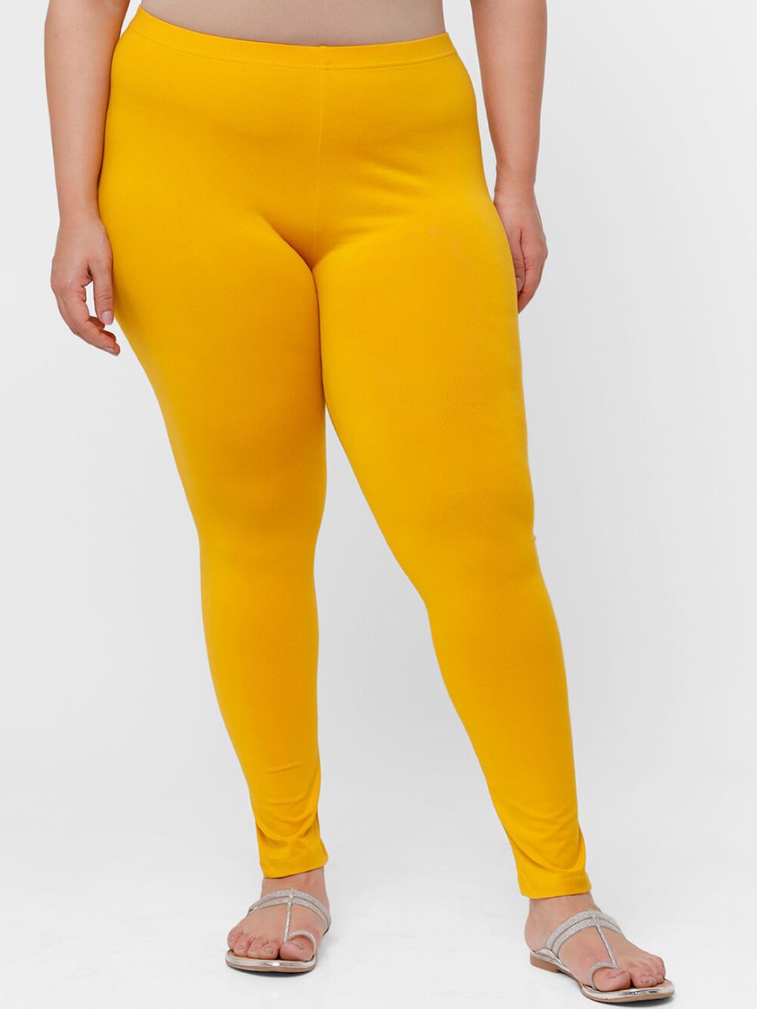 De Moza Women Mustard-Yellow Solid Ankle-Length Plus Size Leggings Price in India