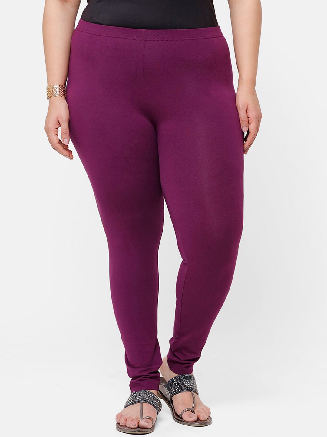 De Moza Women Purple Solid Churidar-Length Leggings Price in India