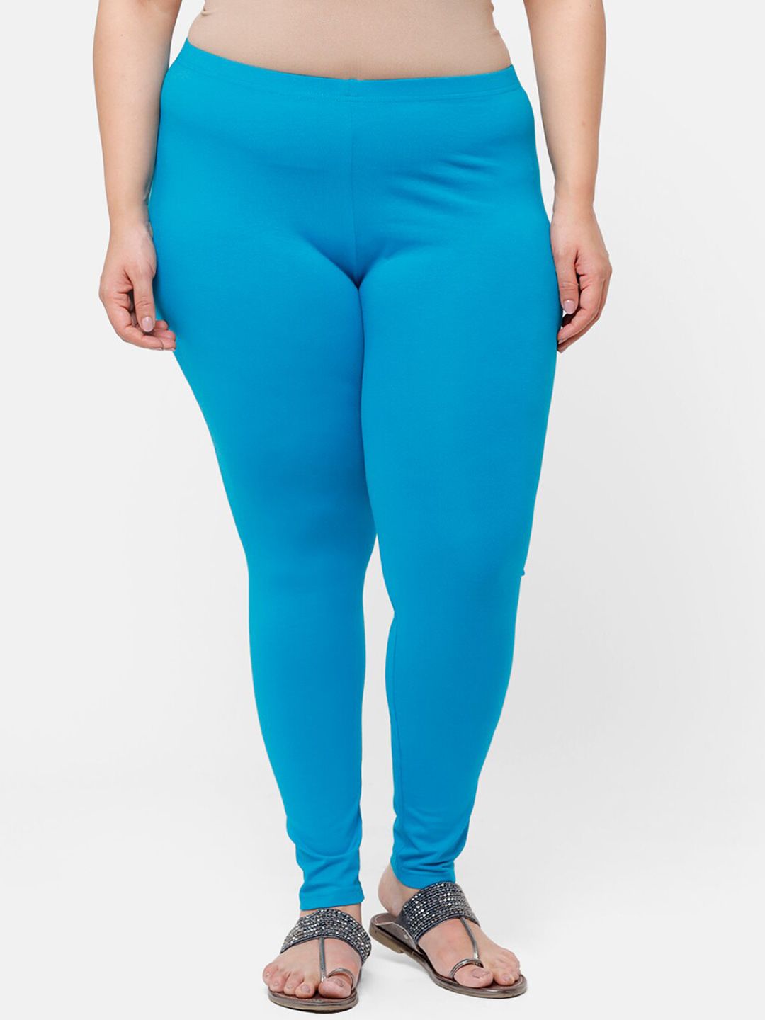 De Moza Women Turquoise Blue Solid Churidar-Length Plus Size Leggings Price in India