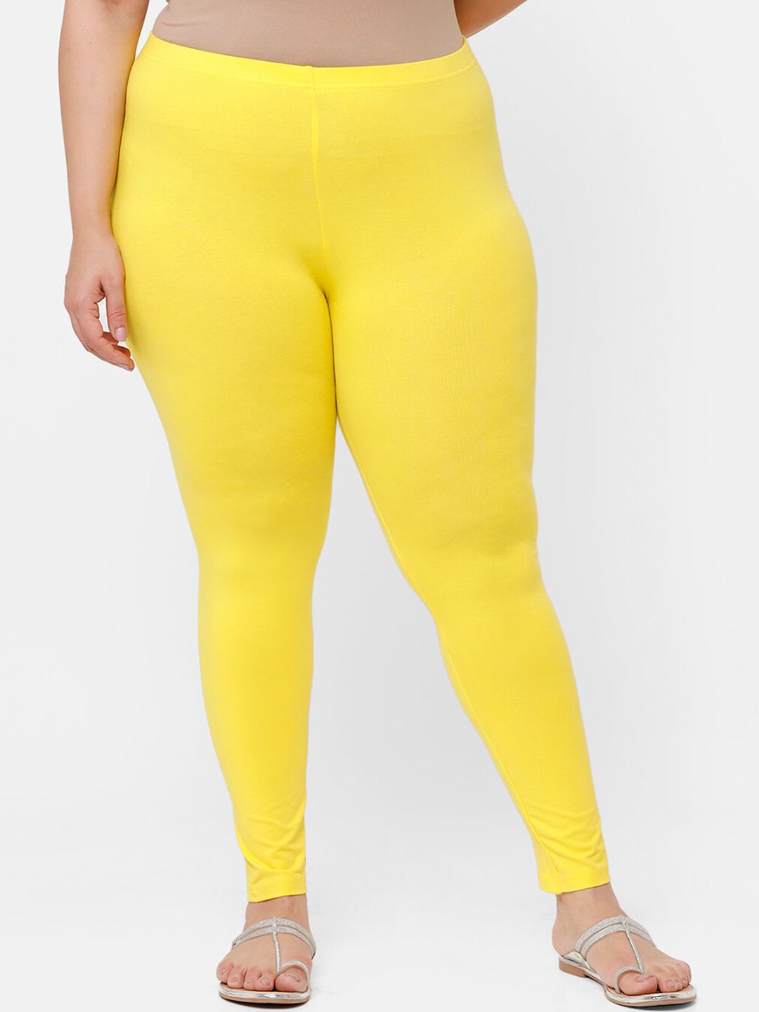 De Moza Women Yellow Solid Ankle-Length Leggings Price in India