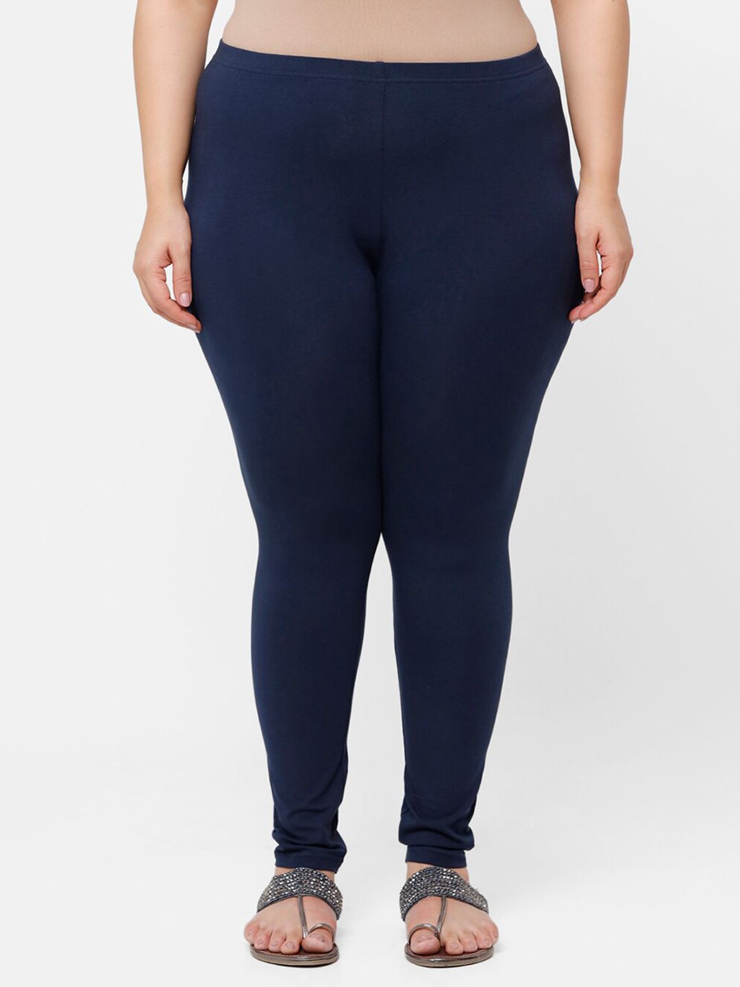 De Moza Women Navy Blue Solid Ankle-Length Plus Size Leggings Price in India