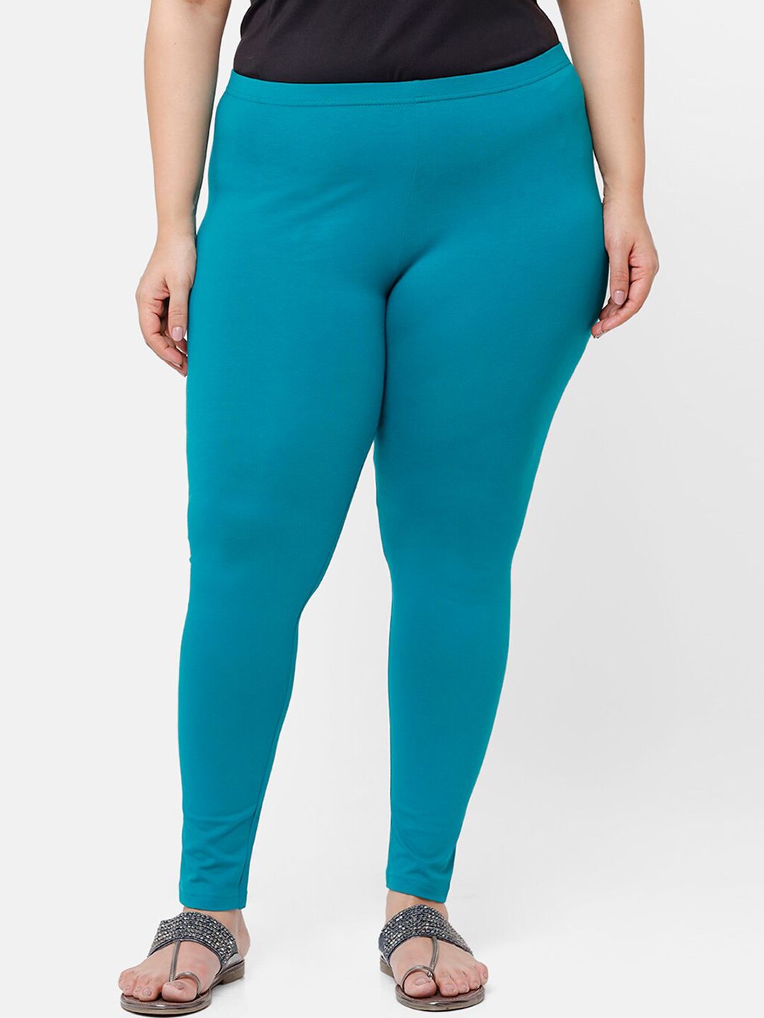 De Moza Women Teal Green Solid Ankle-Length Plus Size Leggings Price in India