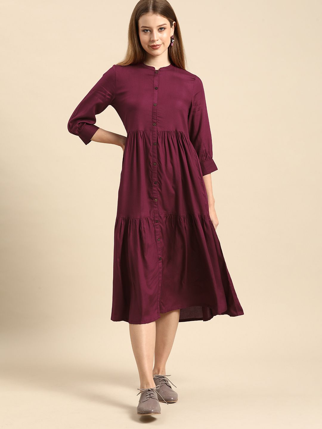 Anouk Women Maroon Solid A-Line Dress Price in India