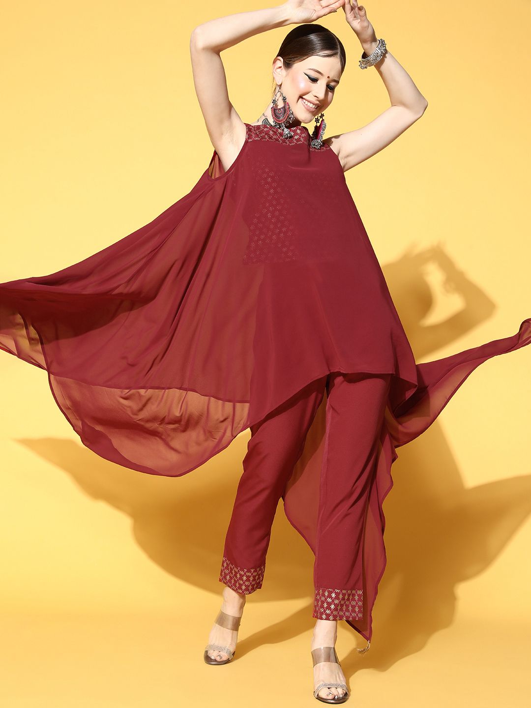 Anouk Ethnic Motifs Polyester Draped Luxe Kurta Set Price in India