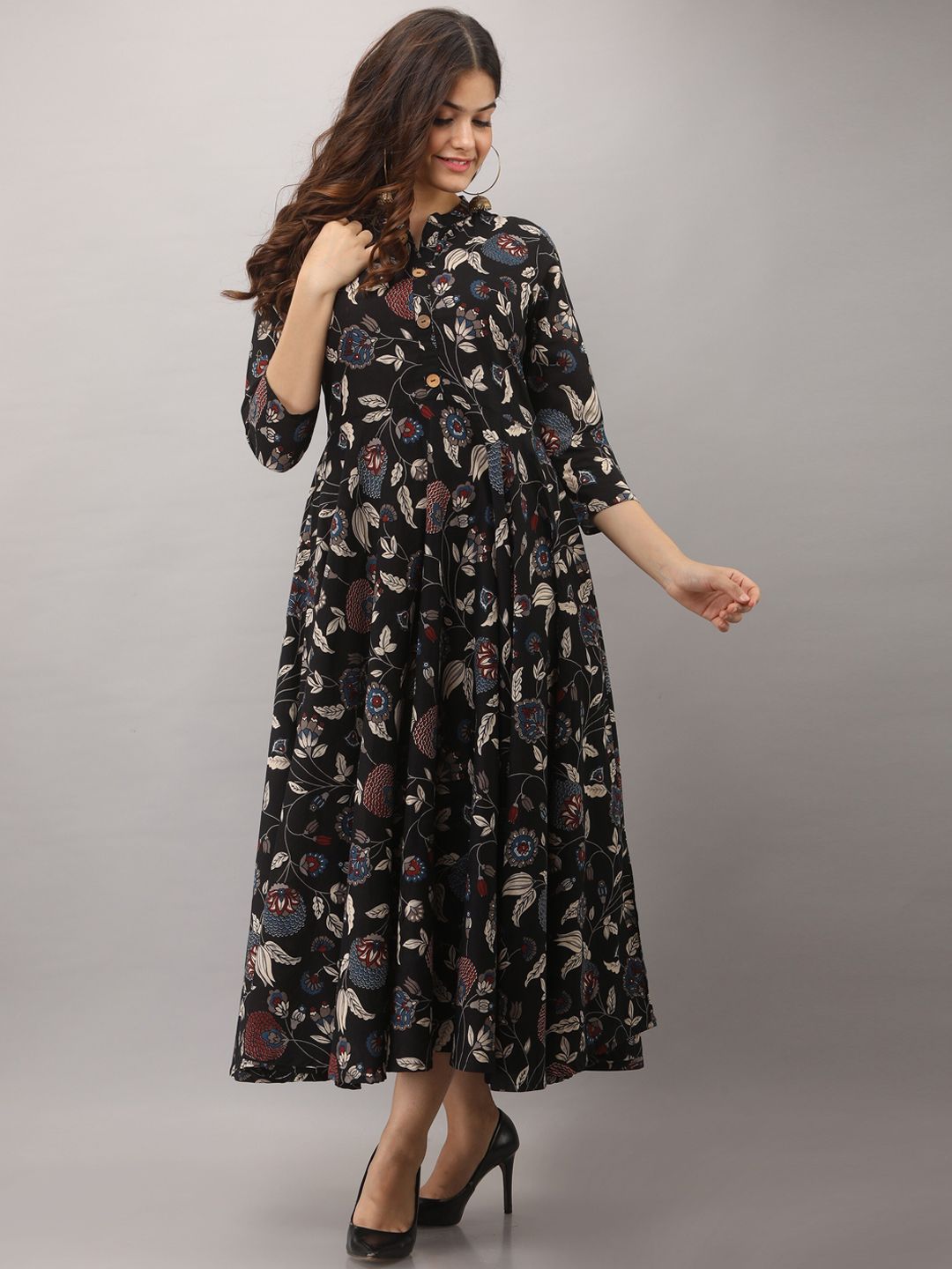 Women Touch Woman Black Ethnic Motifs Maxi Dress Price in India