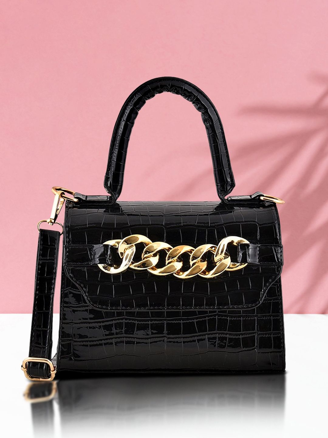Lychee bags Black PU Structured Sling Bag Price in India