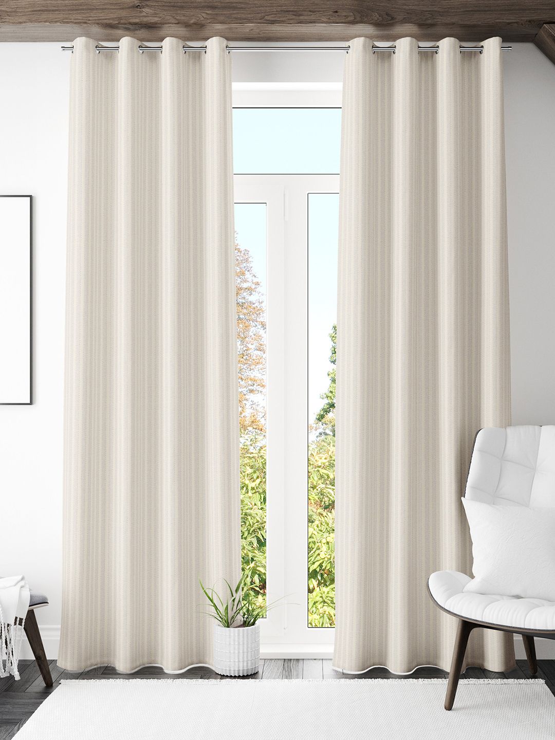S9home by Seasons Off White Set of 2 Striped Room Darkening Long Door Curtain Price in India