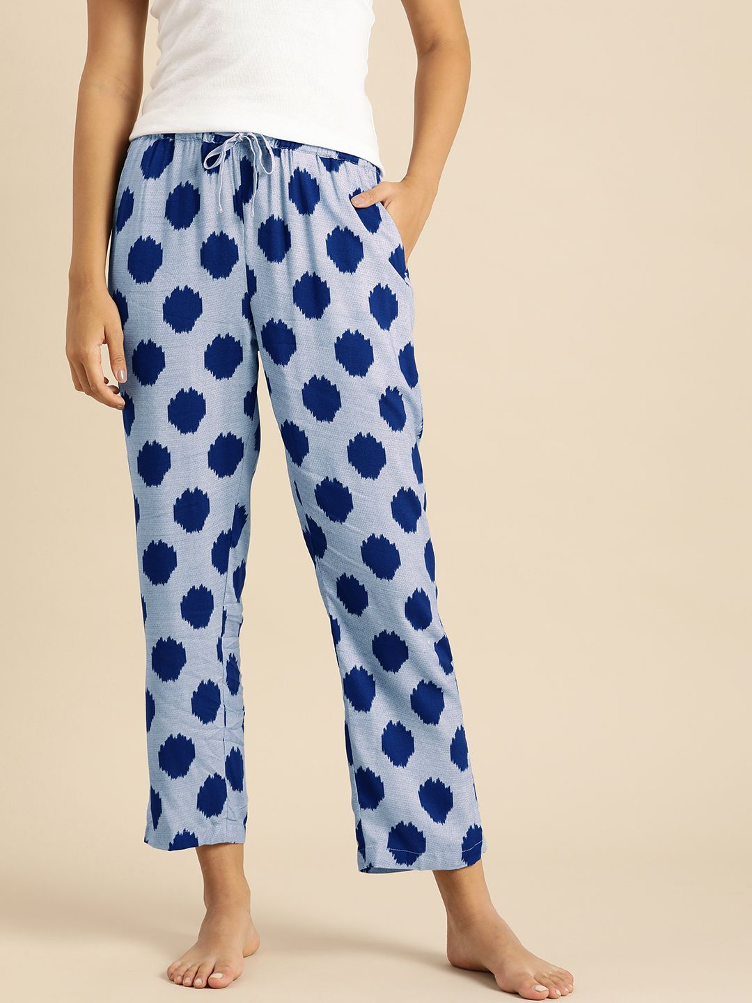 Dreamz by Pantaloons Women Blue Mid-Rise Ikat Print Viscose Rayon Straight Lounge Pants Price in India