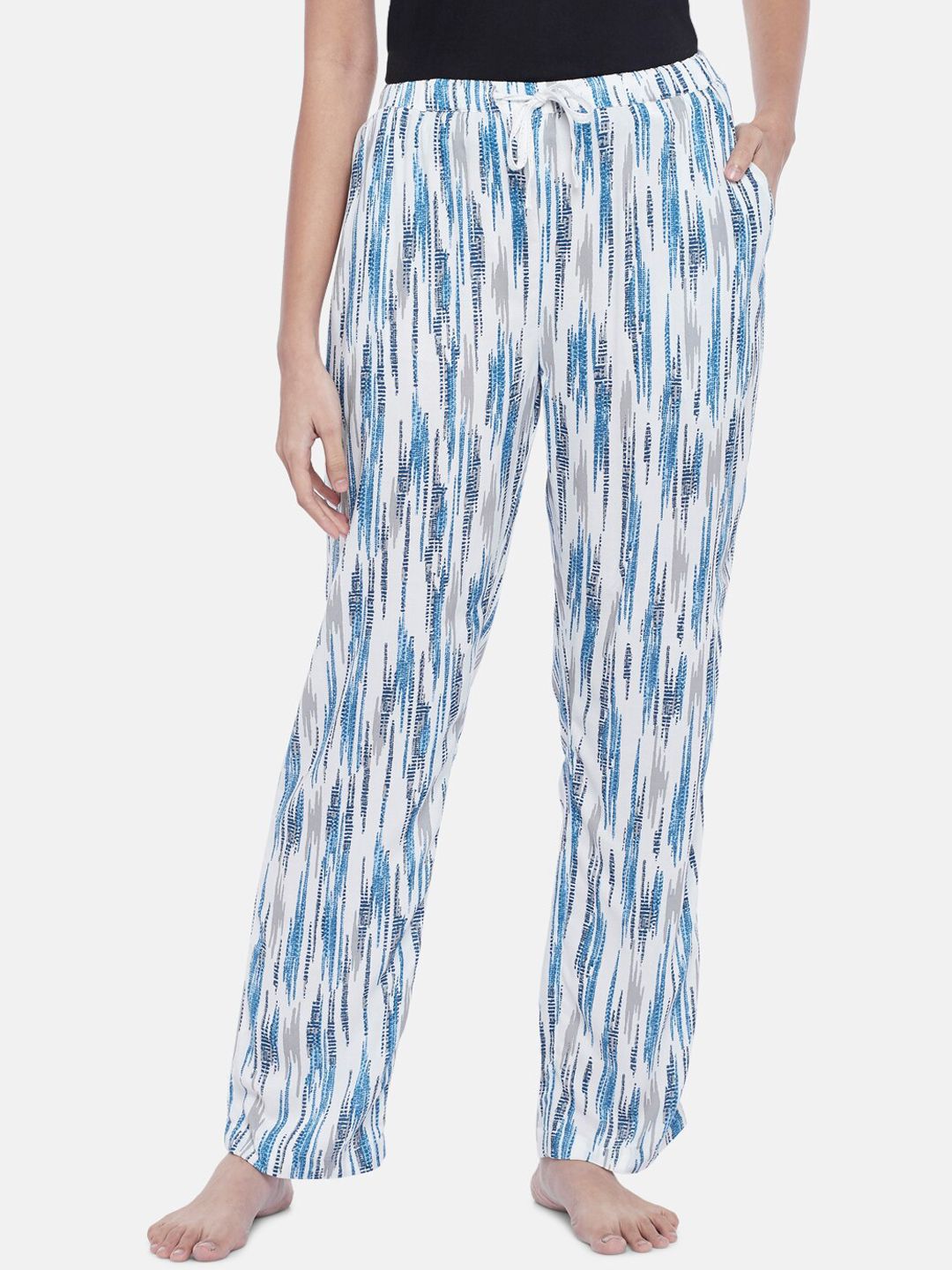 Dreamz by Pantaloons Women Blue & White Abstract Printed Lounge Pants Price in India