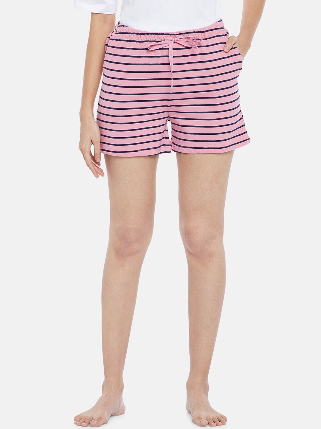 Dreamz by Pantaloons Women Pink Striped Cotton Lounge Shorts Price in India