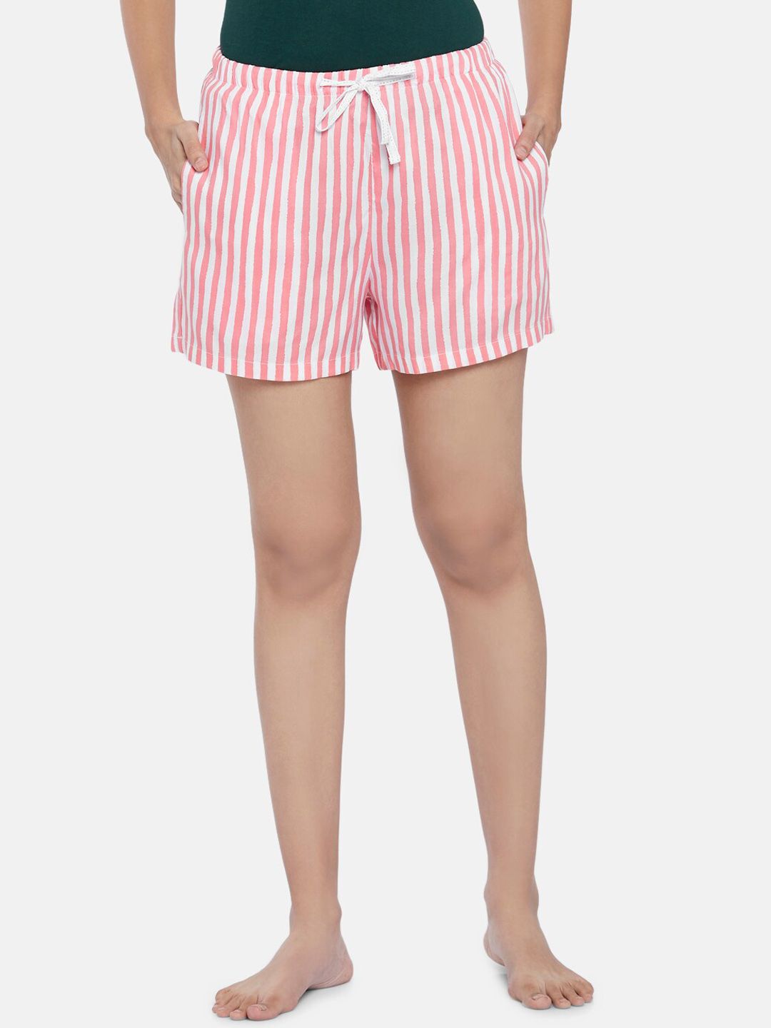 Dreamz by Pantaloons Women Coral & White Striped Lounge Shorts Price in India
