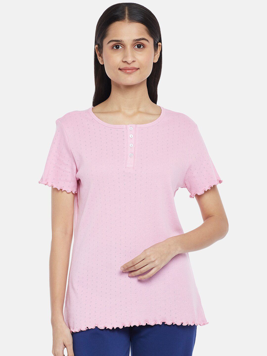 Dreamz by Pantaloons Pink Solid Pure Cotton Lounge Top Price in India