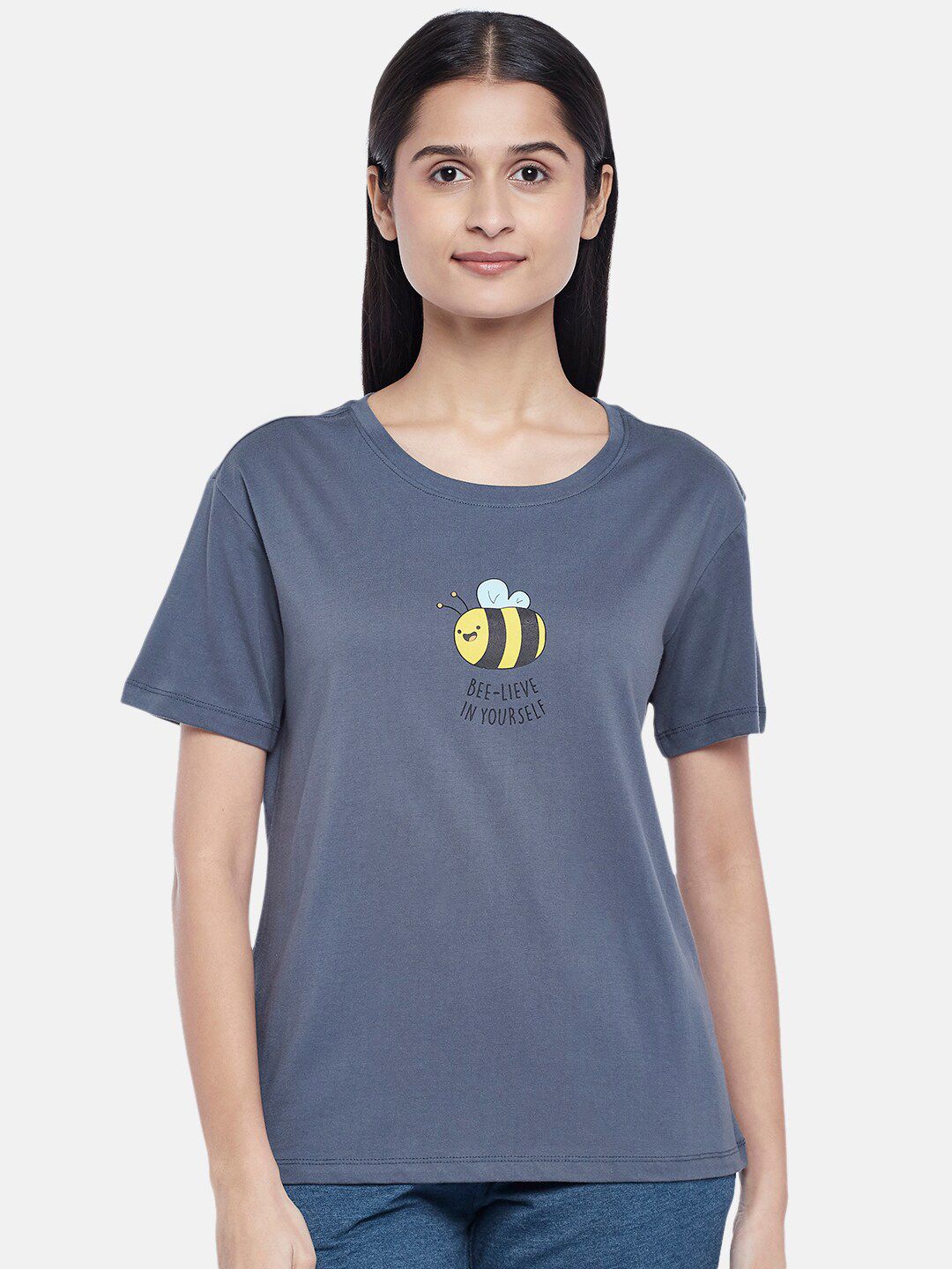 Dreamz by Pantaloons Charcoal Print Lounge tshirt Price in India