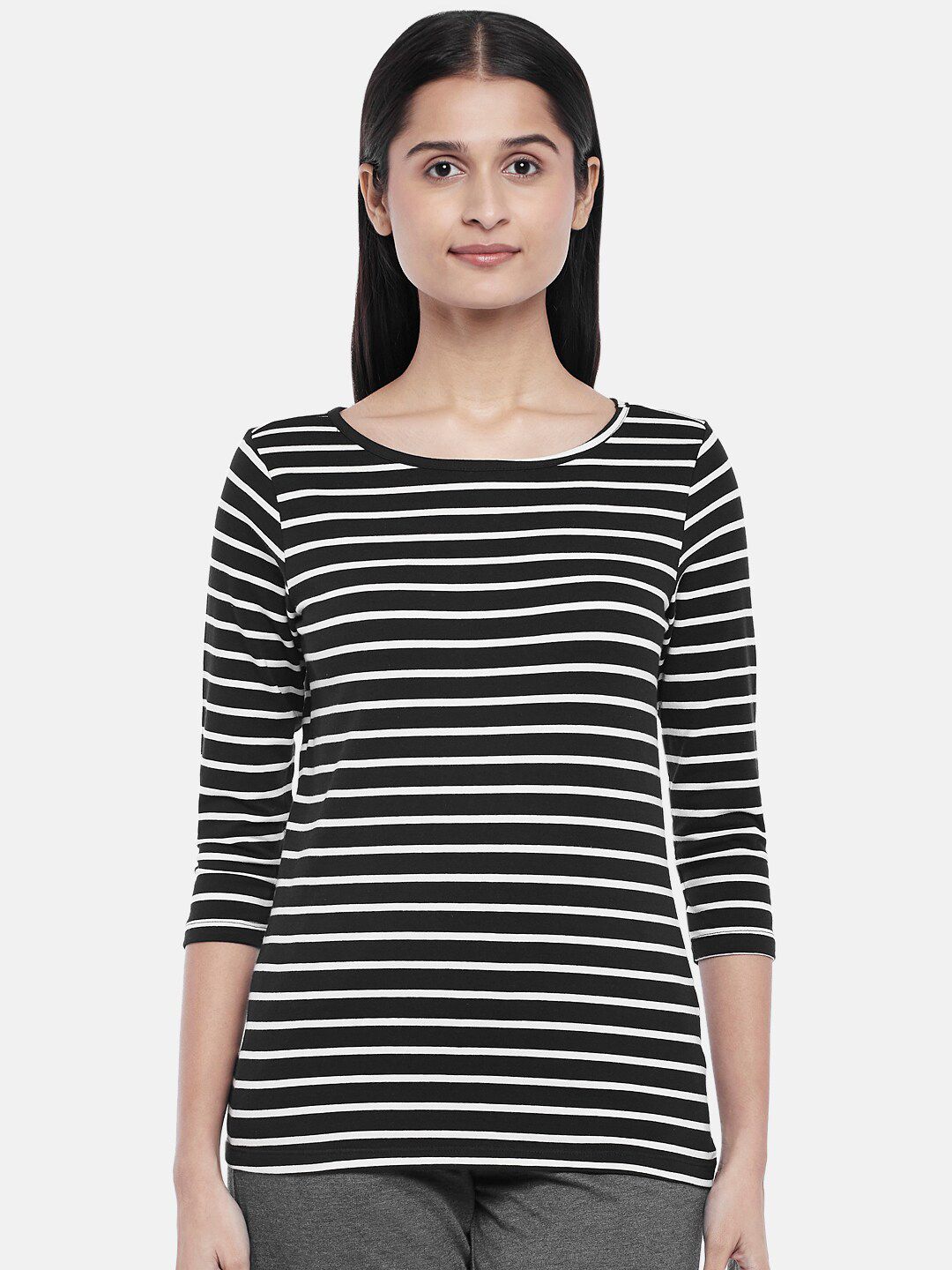 Dreamz by Pantaloons Women Black & White Striped Lounge tshirt Price in India