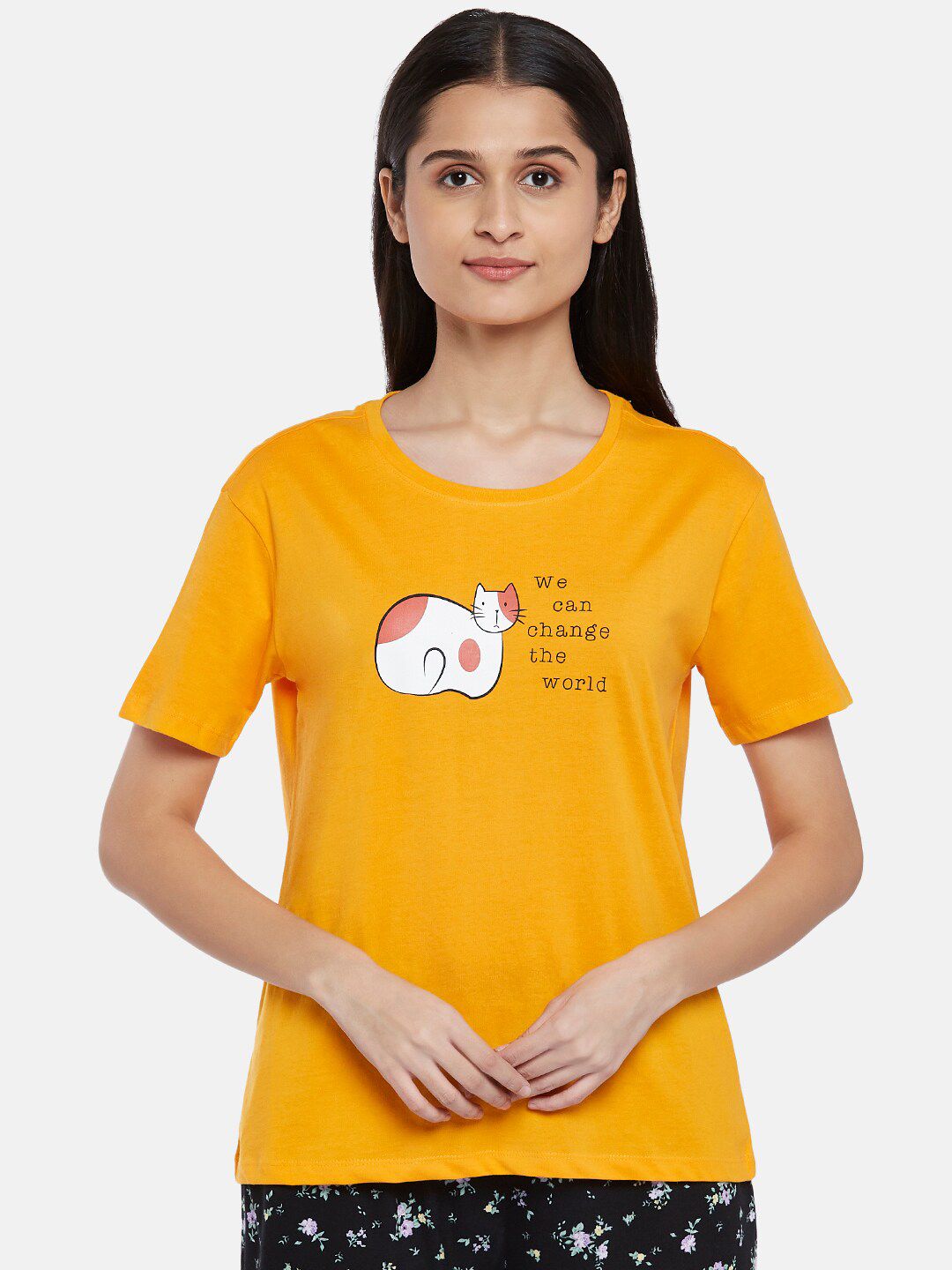 Dreamz by Pantaloons Yellow Pure Cotton Lounge tshirt Price in India