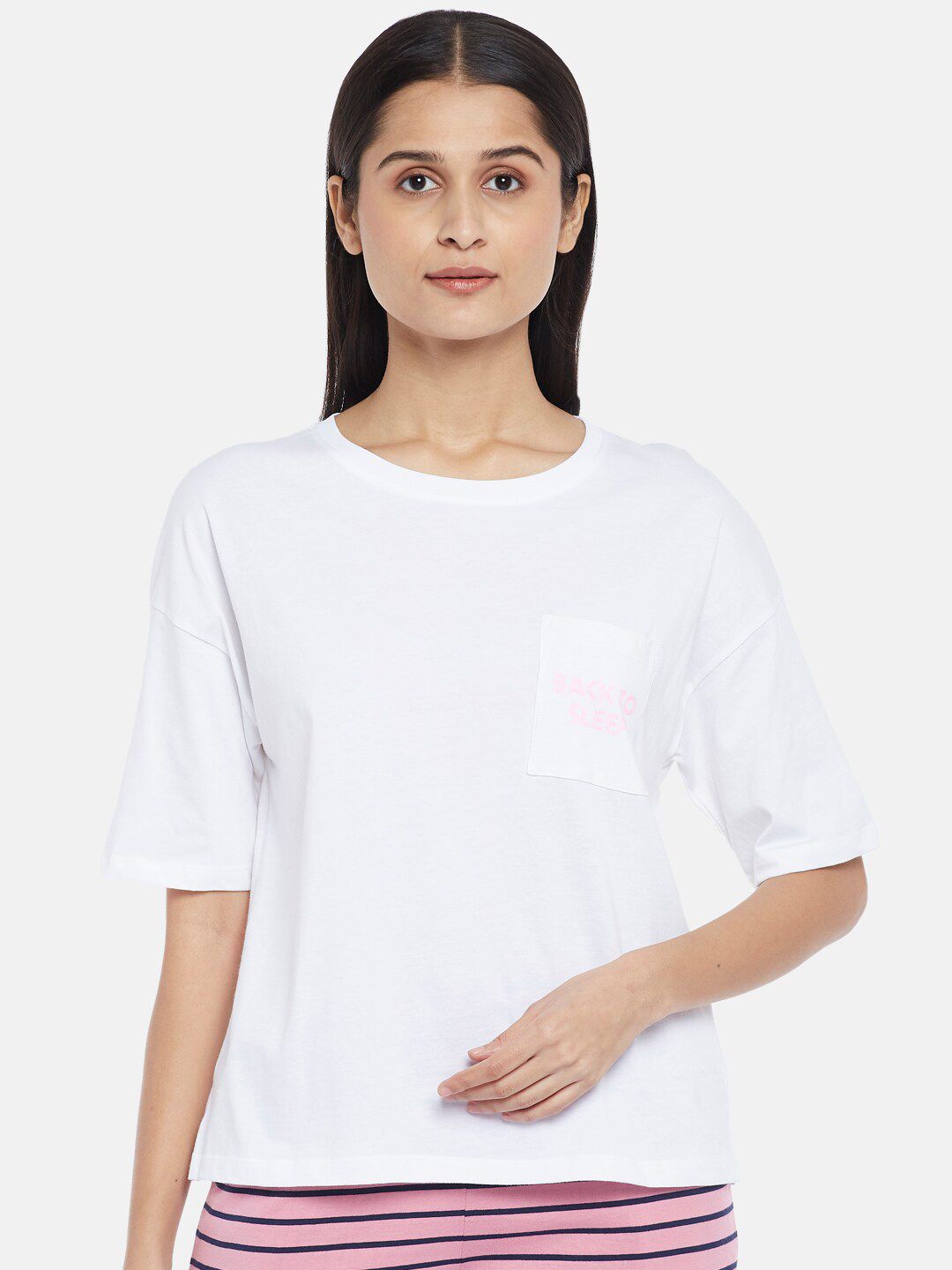 Dreamz by Pantaloons Women White Print Cotton Lounge tshirt Price in India