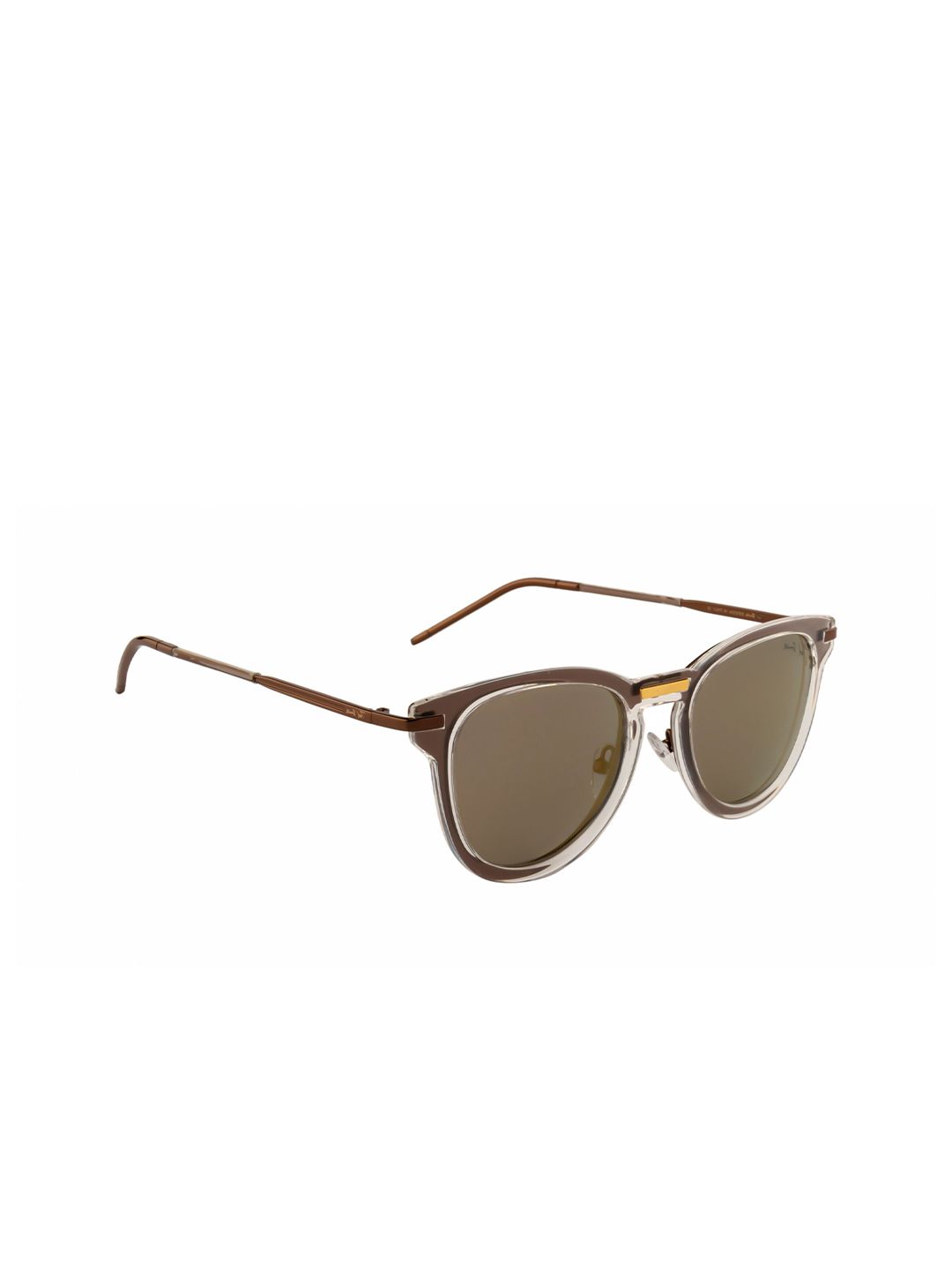 Ted Smith Unisex Gold Lens & Brown Round Sunglasses with Polarised Lens Price in India