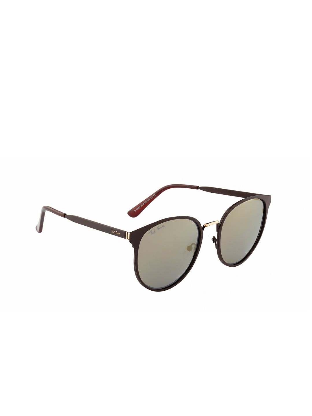 Ted Smith Unisex Grey Lens & Brown Round Sunglasses with Polarised Lens