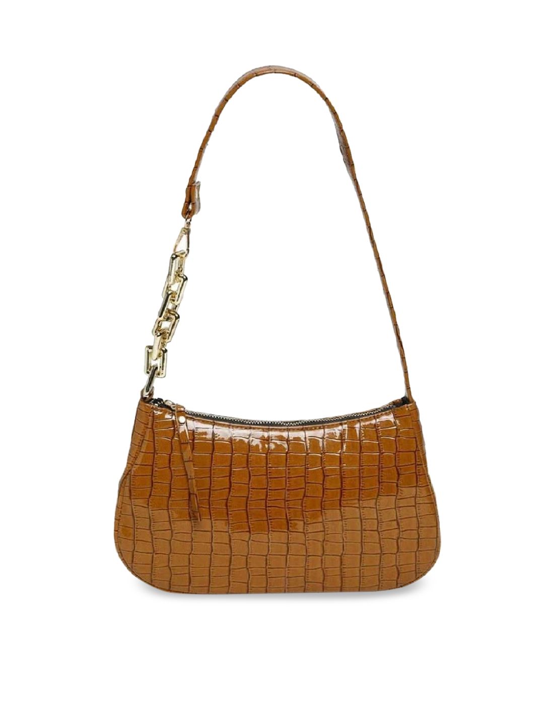 Lychee bags Tan Brown Textured PU Half Moon Shoulder Bag Price in India