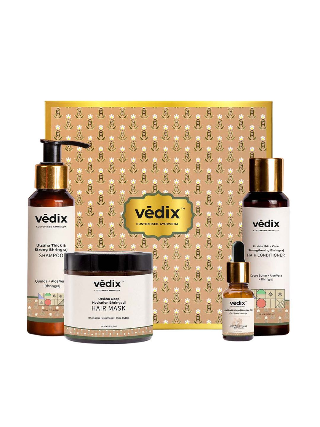 VEDIX Set of 4 Ayurvedic Utsaha Bhringadi Shampoo, Conditioner, Booster Oil & Hair Mask Price in India