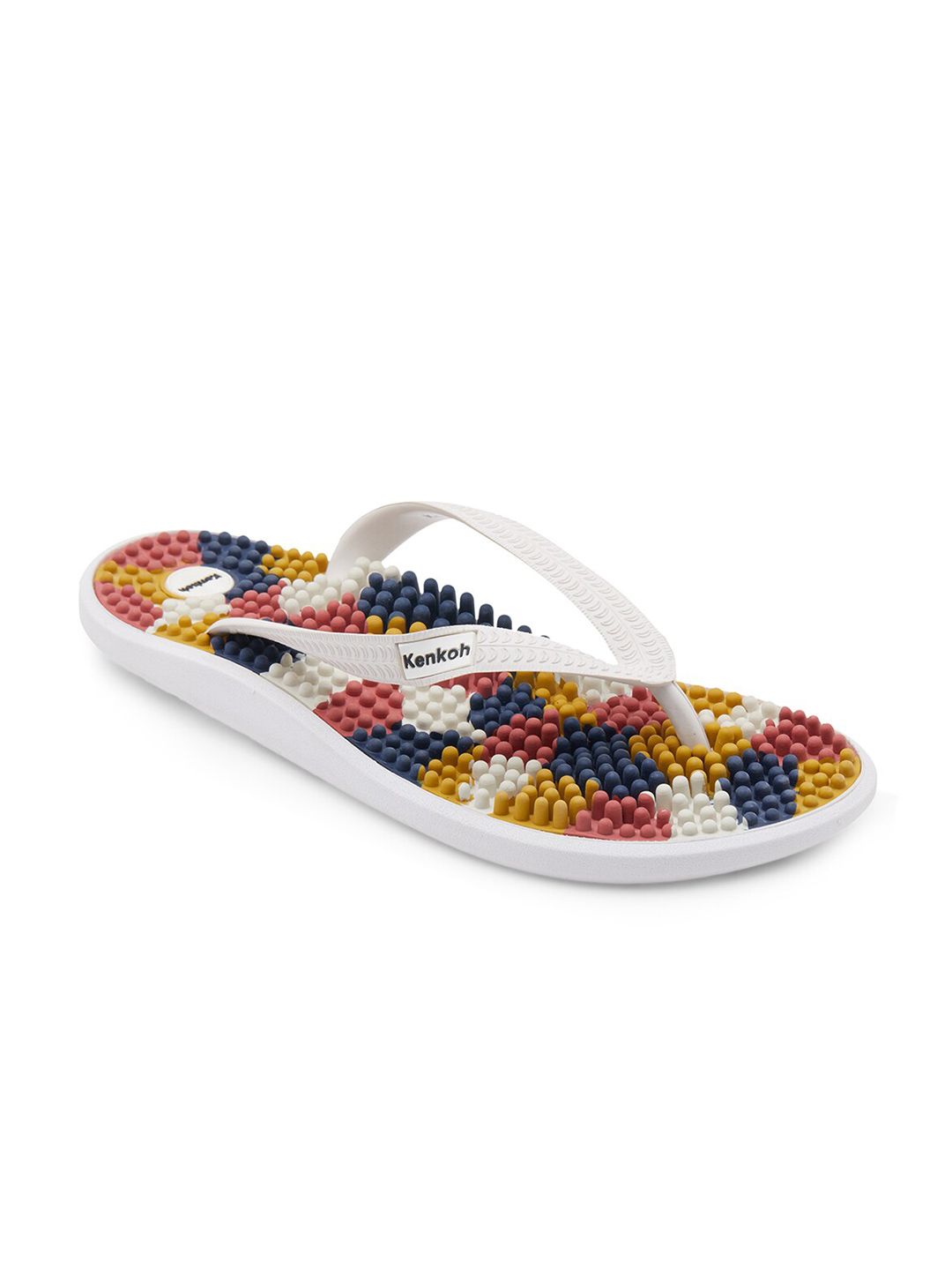 Kenkoh Unisex White & Blue Rubber Thong Flip-Flops Price in India