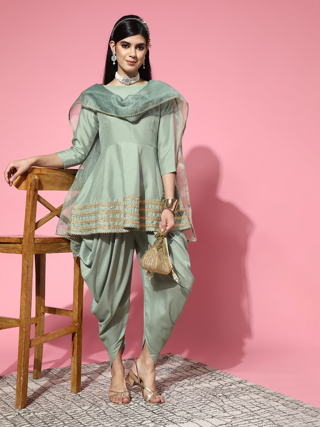 Inddus Solid Silk Blend Scalloped Edge Kurta Set Price in India