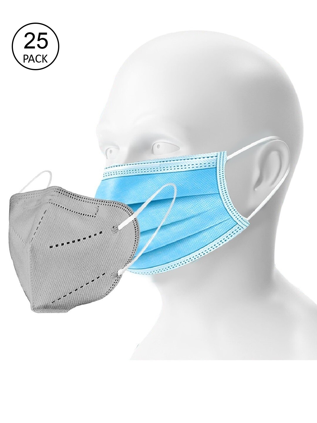 OOMPH Double Mask Pack of 25 Disposable 3 Ply & 6 Pc KN95 / N95 Masks Price in India