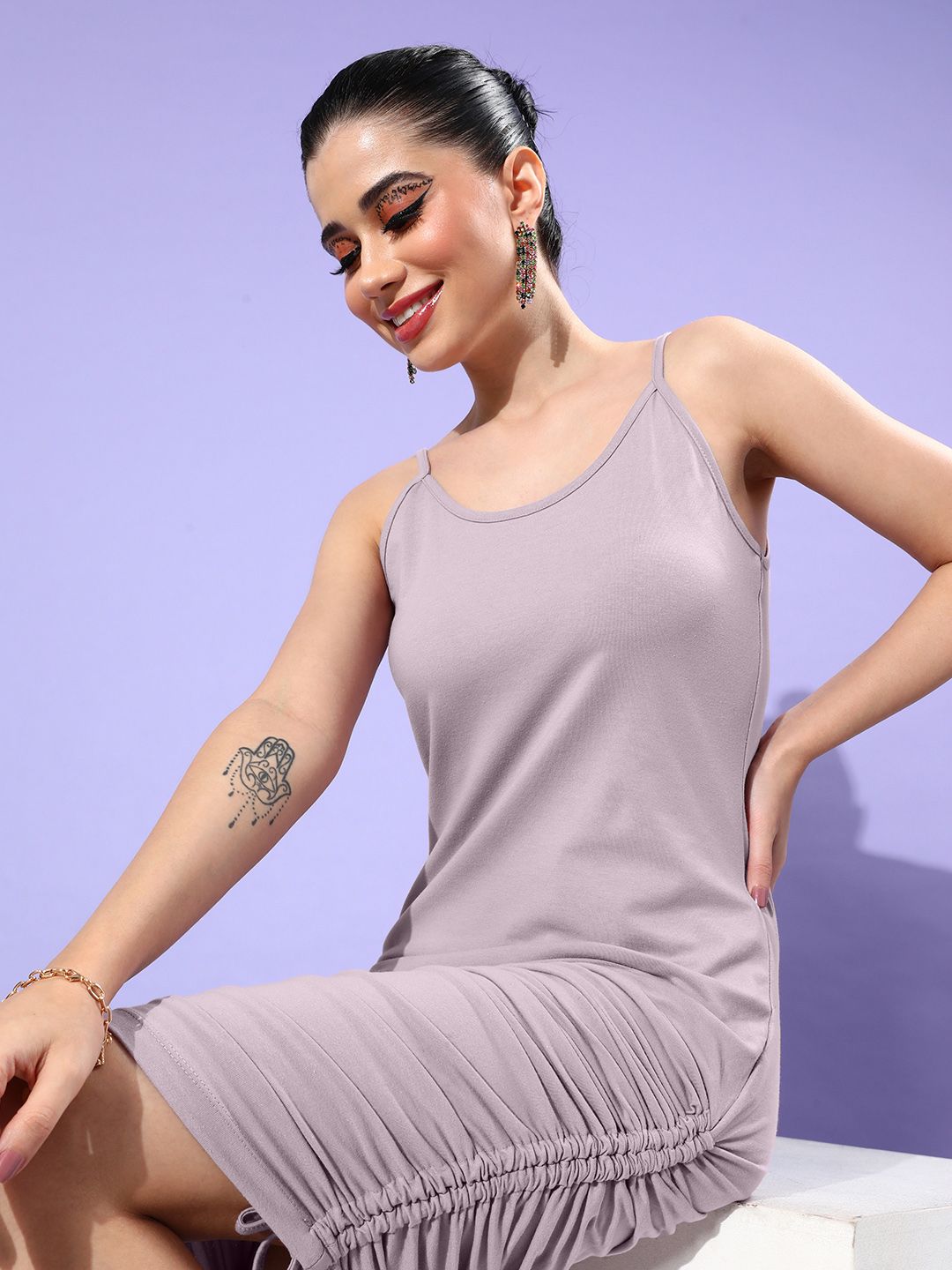 Roadster Mauve Ruched Bodycon Dress Price in India