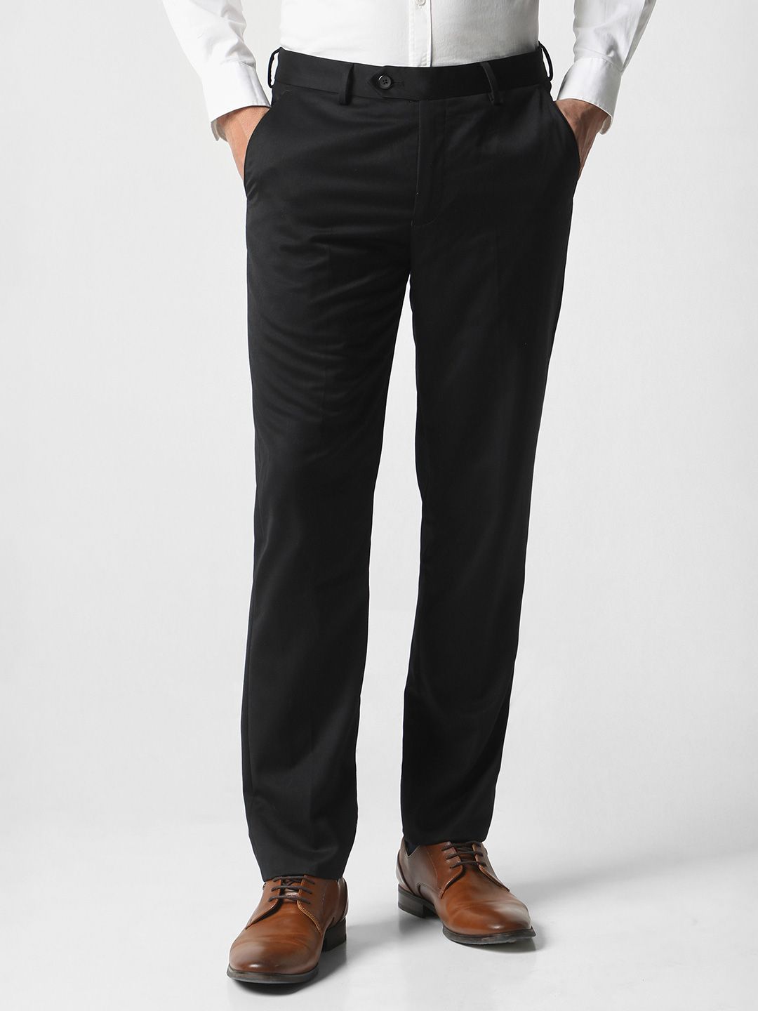Peter England Elite Men Black Slim Fit Trousers deal from myntra