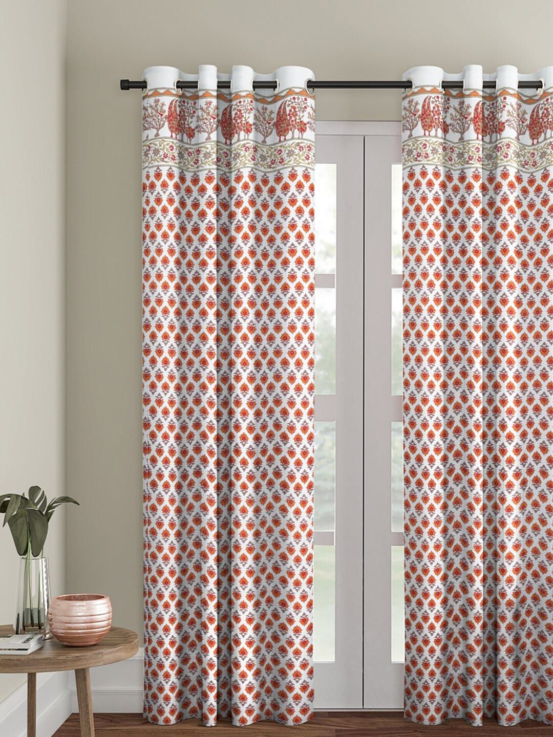 Rajasthan Decor White & Orange Ethnic Motifs Door Curtain Set of 1 Price in India