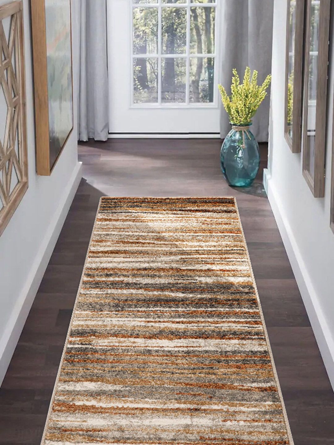 OBSESSIONS Brown Abstract Floor Runner Price in India