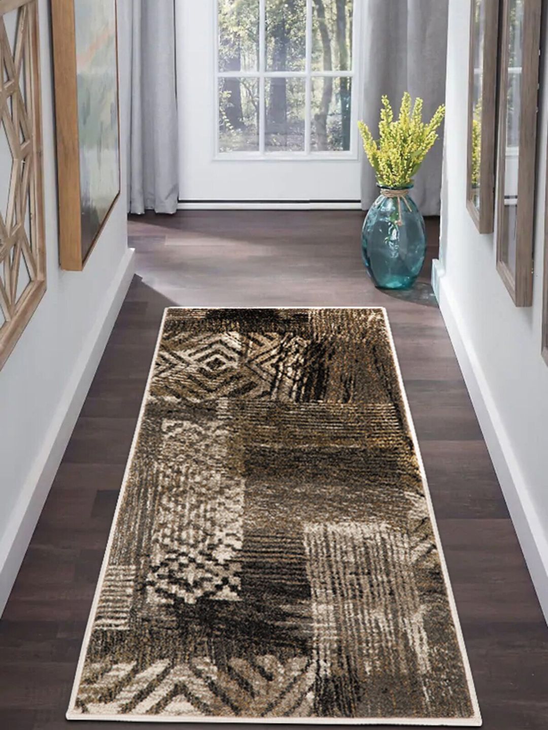 OBSESSIONS Cream & Brown Anti Static & Anti Bacterial Floor Runner Price in India