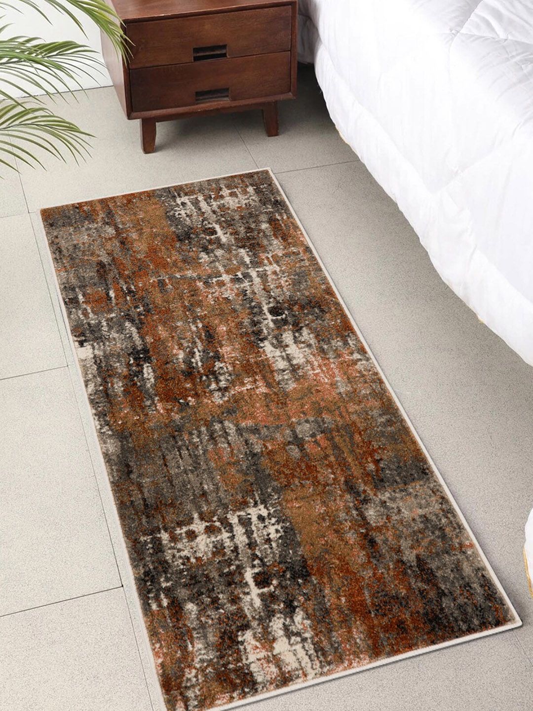 OBSESSIONS Brown Abstract Floor Runner Price in India