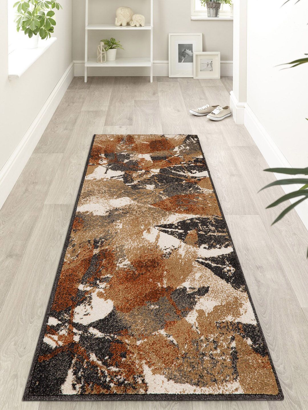 OBSESSIONS Beige & Brown Abstract Floor Runner Price in India