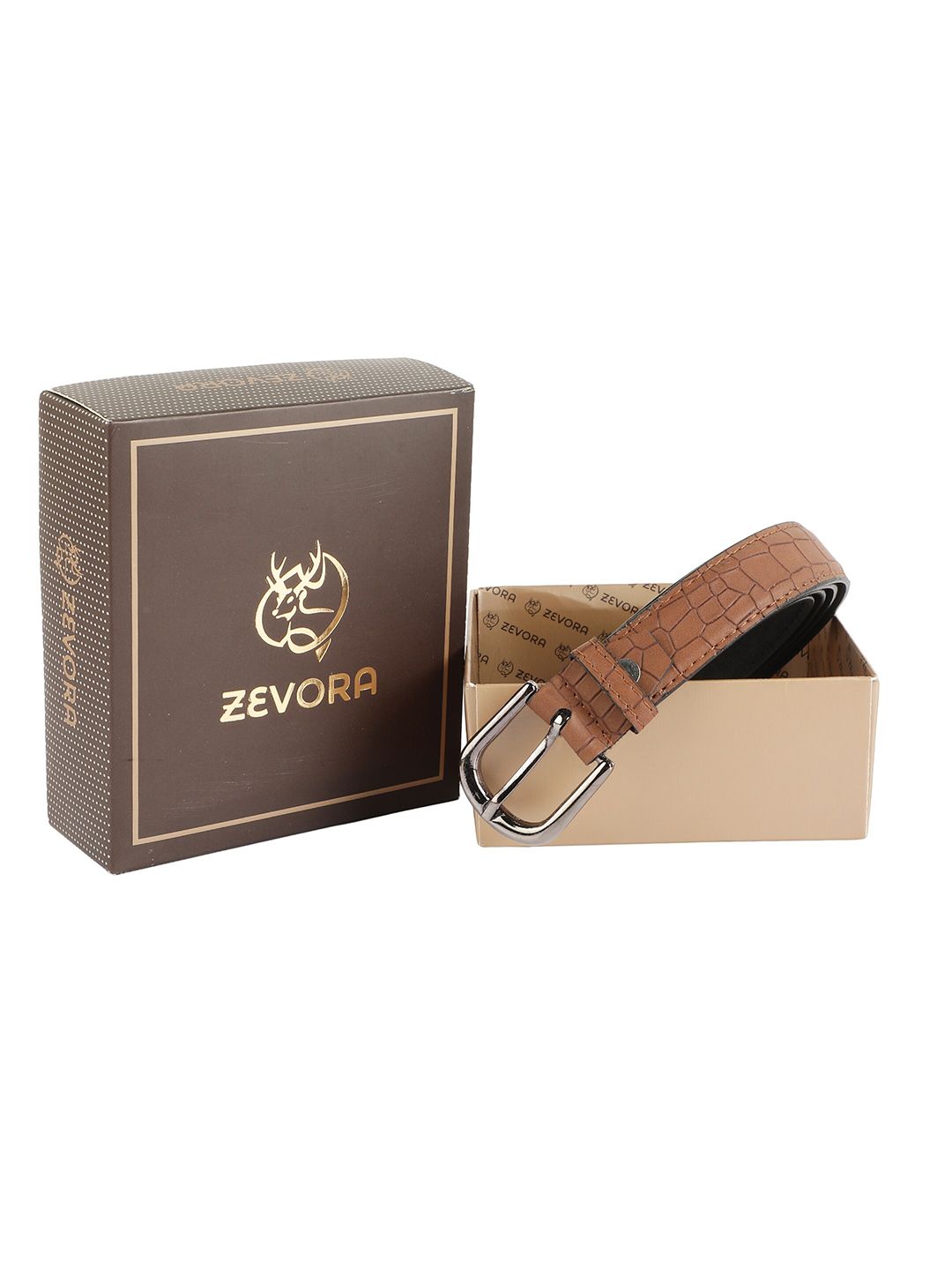 ZEVORA Women Brown Textured PU Belt Price in India