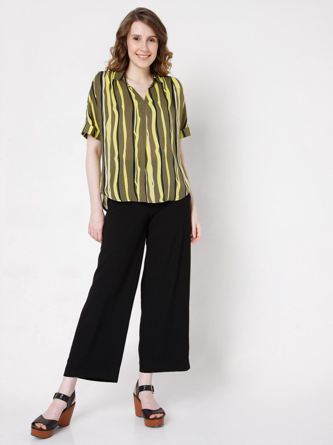 Vero Moda Olive Green Striped Shirt Style Top