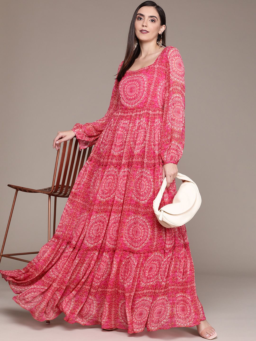 aarke Ritu Kumar Women Pink & Off White Abstract Printed Maxi Dress Price in India
