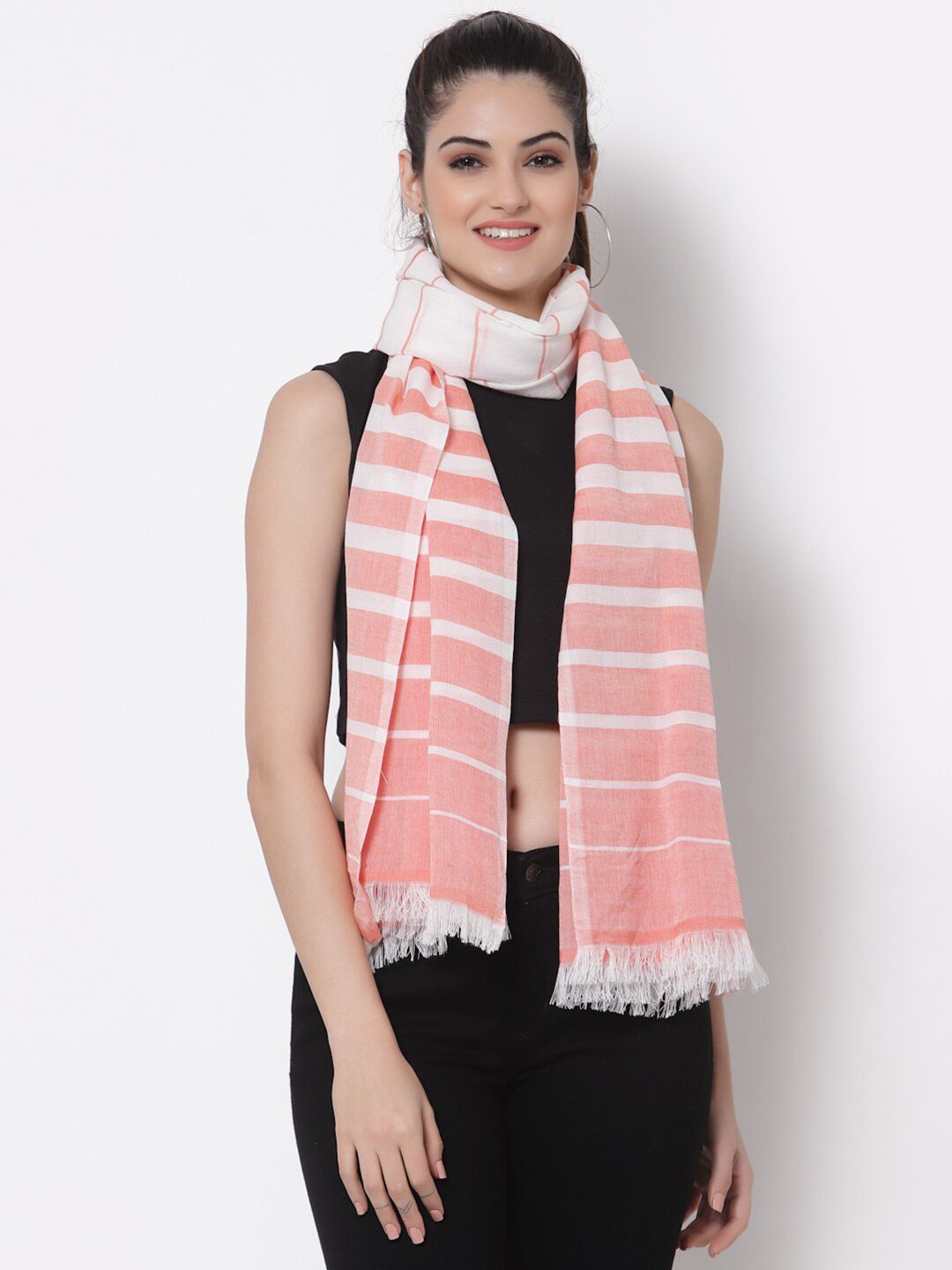 Arrabi Women Red Striped Stole Price in India