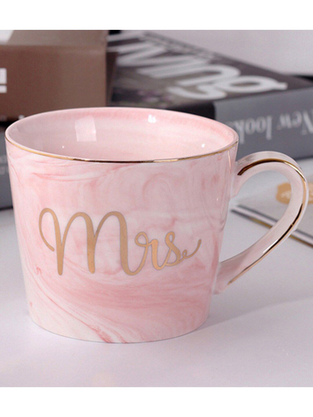 BonZeaL Pink & Gold-Toned Text or Slogans Printed 3D Ceramic Mrs Royal Glossy Cups Price in India