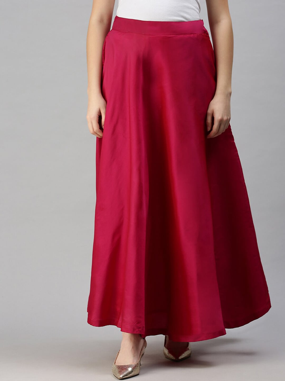 De Moza Women Pink Solid Flared Maxi Skirt Price in India