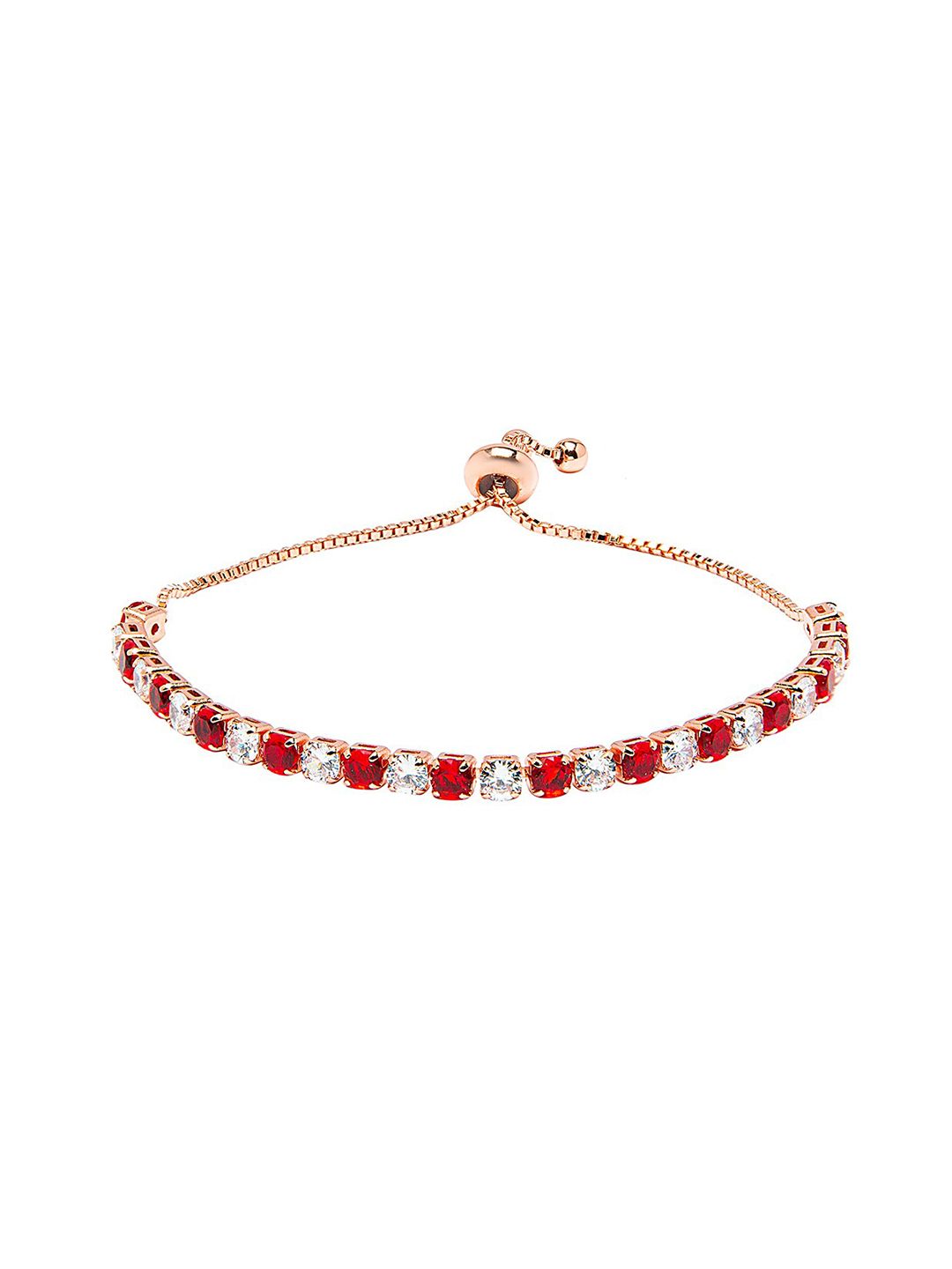 Moon Dust Women Rose Gold-Plated Red & White Brass Cubic Zirconia Charm Bracelet Price in India