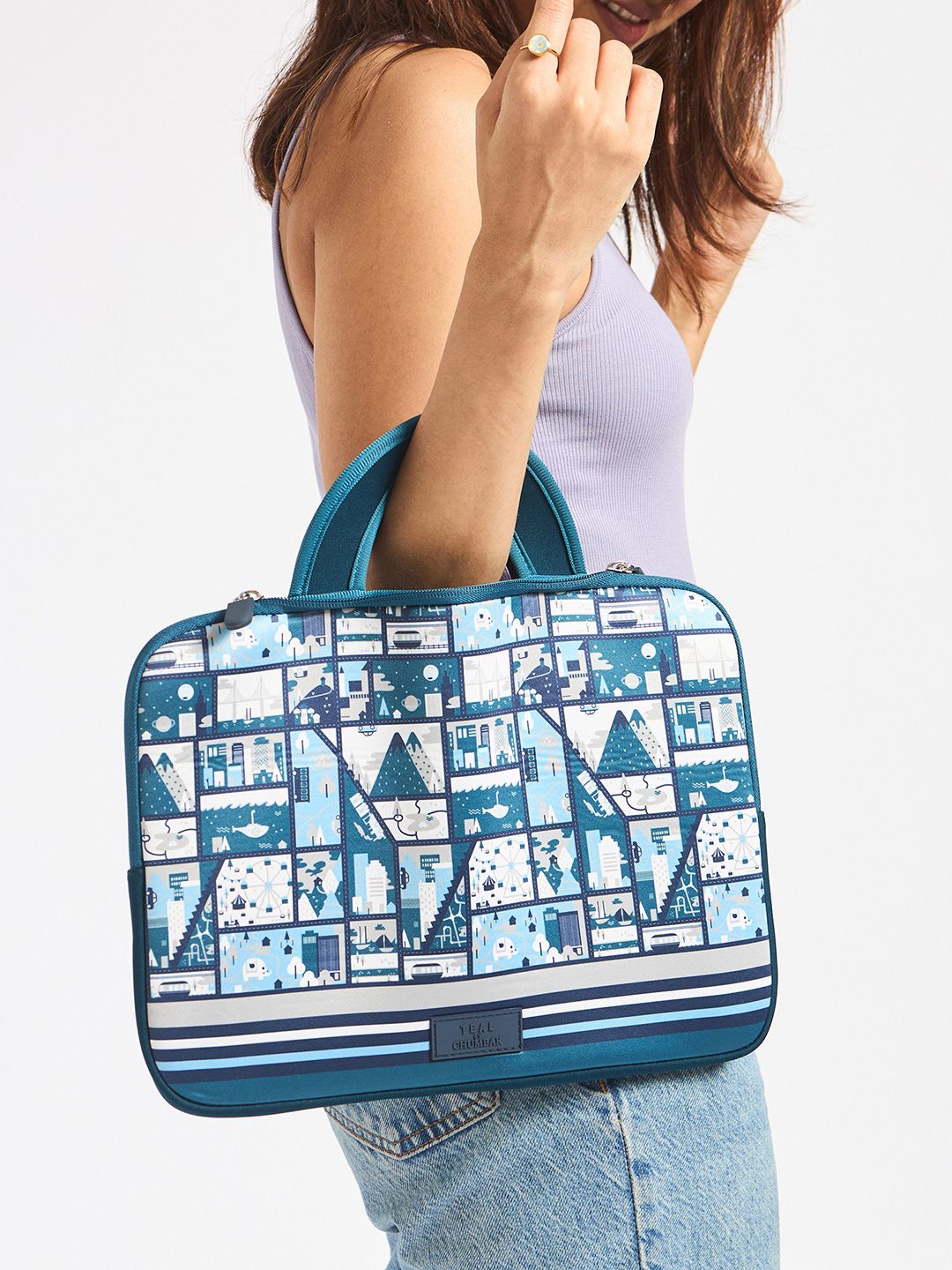 Buy TEAL BY CHUMBAK Unisex Blue Printed 15 inch Laptop Bag